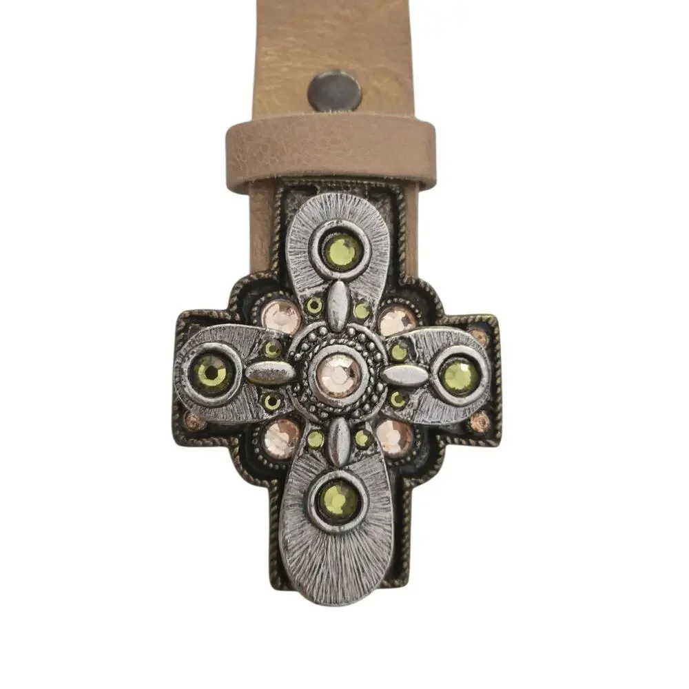 Vintage Leatherock studded belt with cross buckle.